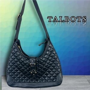 Talbots Black Quilted Hobo Bag with Gold Accents